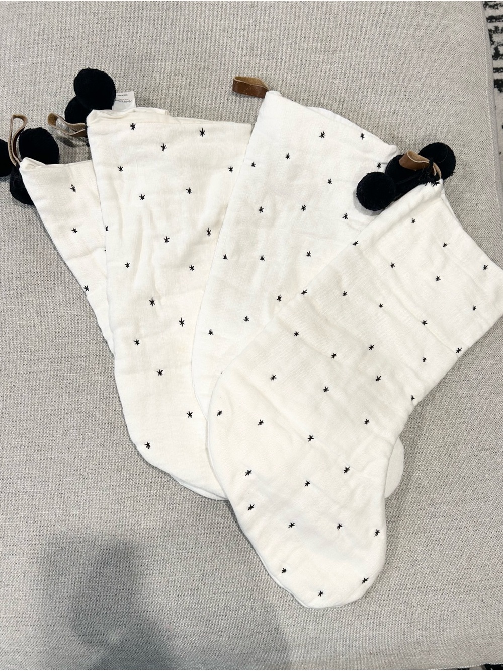 Hearth & Hand White Christmas Holiday Stockings with Black Star Embroidery